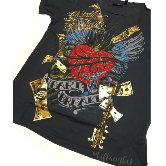 Christian Audigier Heart Breaker Rhinestone Tee - Picture 2 of 13